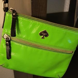 Kate Spade Green Crossbody purse bag, Patent Leather, has wear, see pics